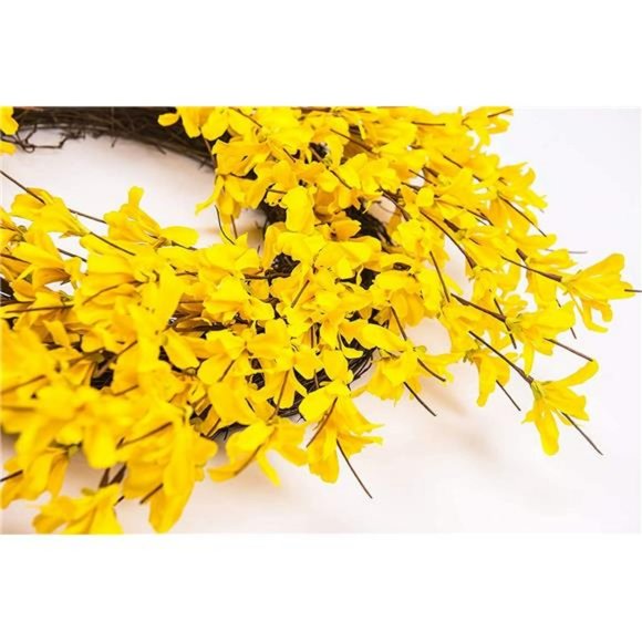 20 Inch Yellow Forsythia Wreath Spring Front Door Wreath Flower Farmhouse - Picture 3 of 5